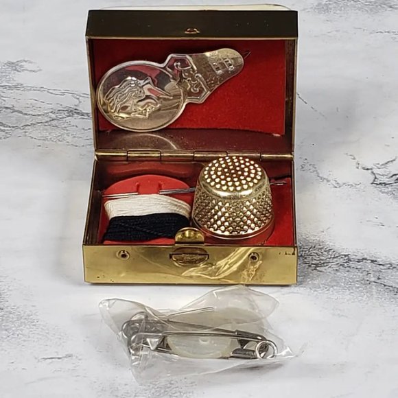 Sewing Box Kit Brass Porcelain Travel  Purse Vintage - Picture 6 of 11